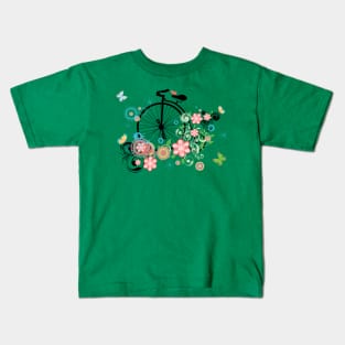 Big wheel bicycle with flowers Kids T-Shirt